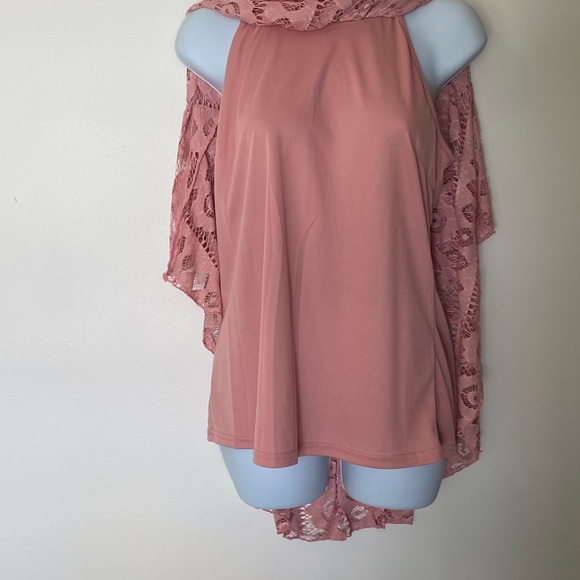 Drapers Double Layer blouse w/ lace poncho style over-lay Medium Rose Top - Picture 6 of 7